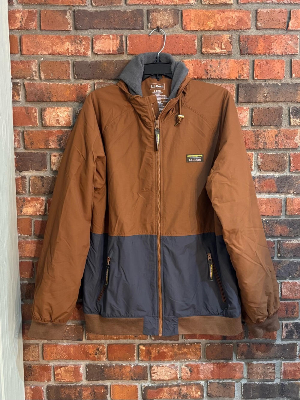 L.L. Bean mens 3-season insulated hooded jacket brown/gray L